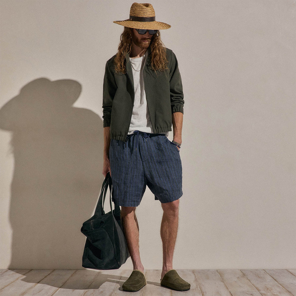 Washed Stripe Linen Relaxed Short in Blue Stripe | James Perse Los Angeles