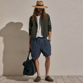 Washed Stripe Linen Relaxed Short in Blue Stripe | James Perse Los Angeles