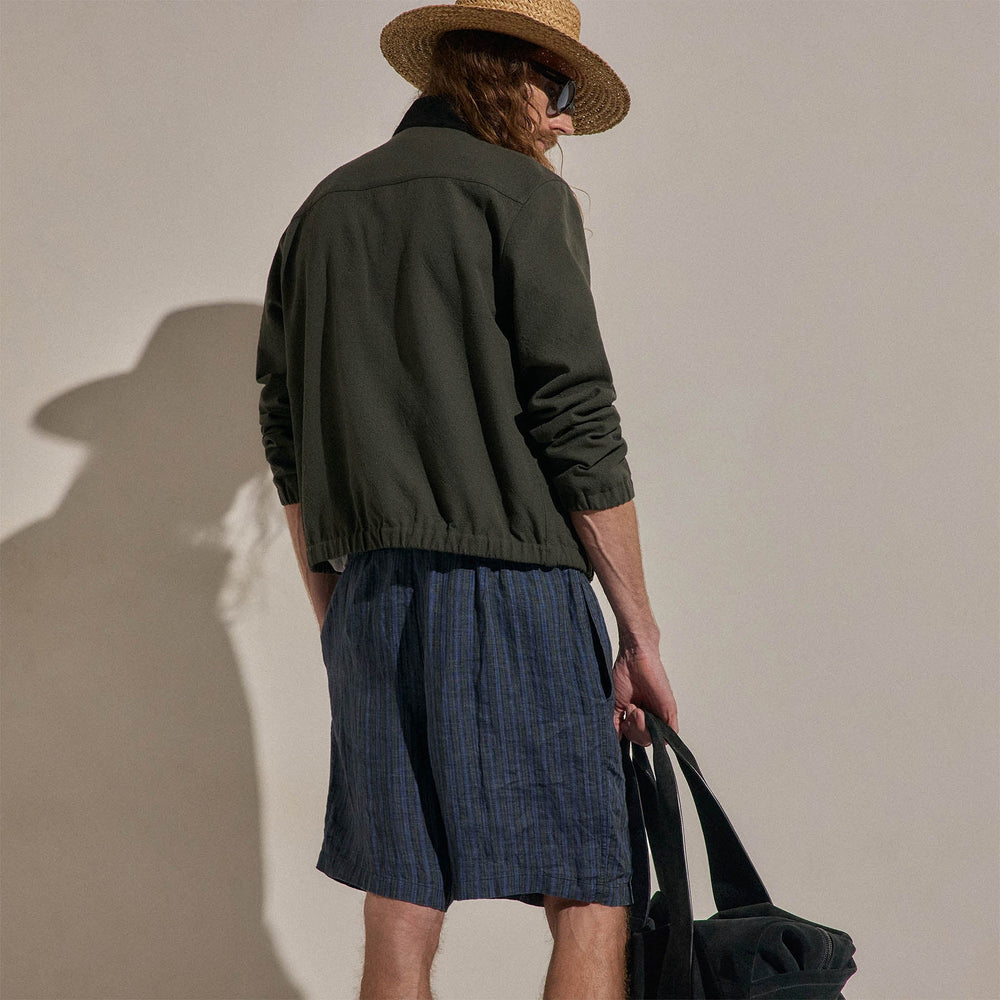 Washed Stripe Linen Relaxed Short in Blue Stripe | James Perse Los Angeles