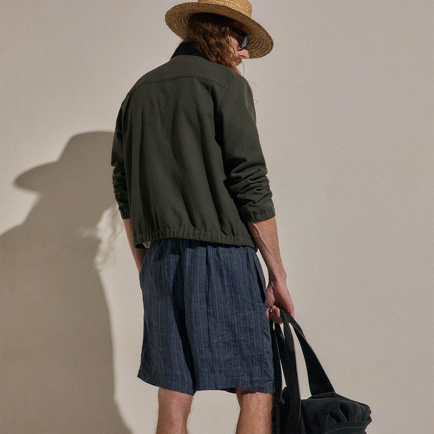 Washed Stripe Linen Relaxed Short in Blue Stripe | James Perse Los Angeles