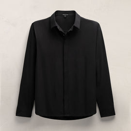 Supima Poplin Shirt in Black | James Perse Los Angeles FLAT