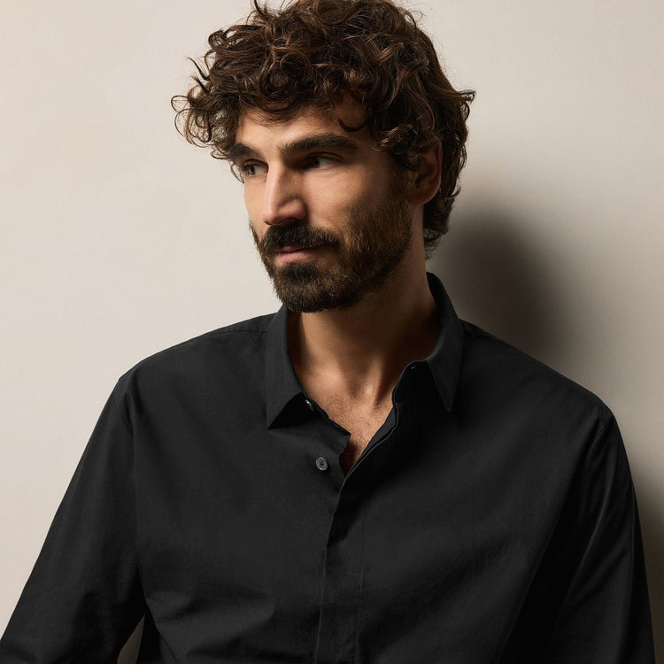 Supima Poplin Shirt in Black | James Perse Los Angeles