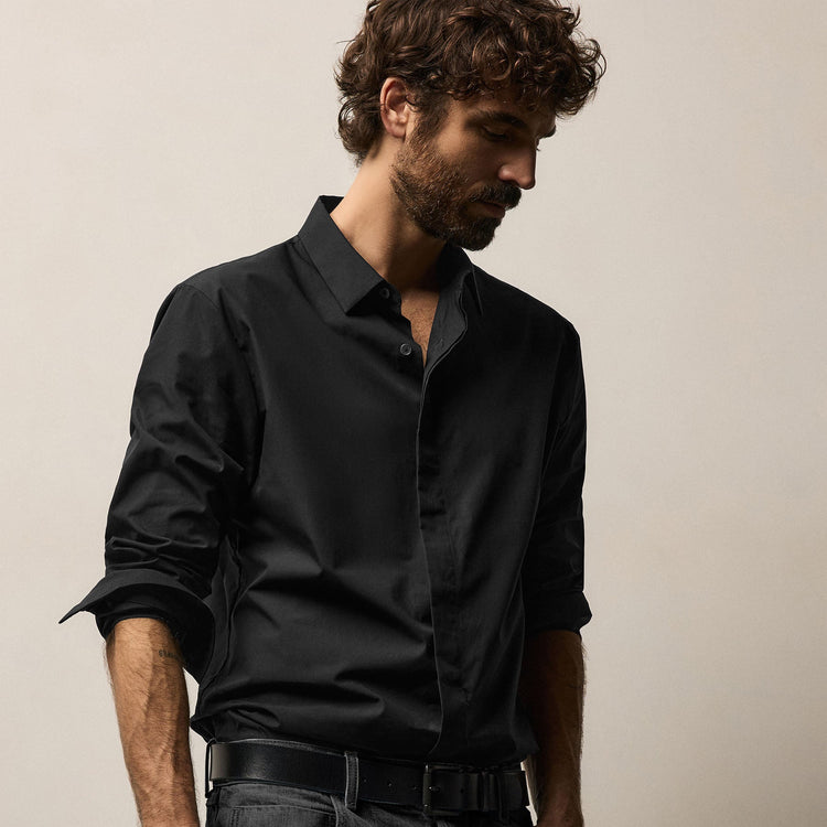 Supima Poplin Shirt in Black | James Perse Los Angeles