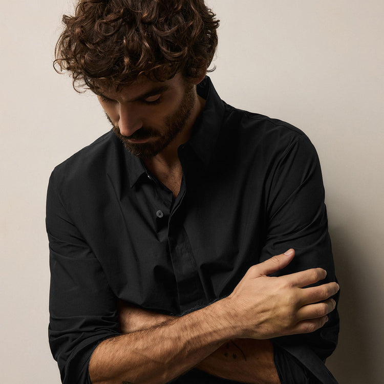 Supima Poplin Shirt in Black | James Perse Los Angeles