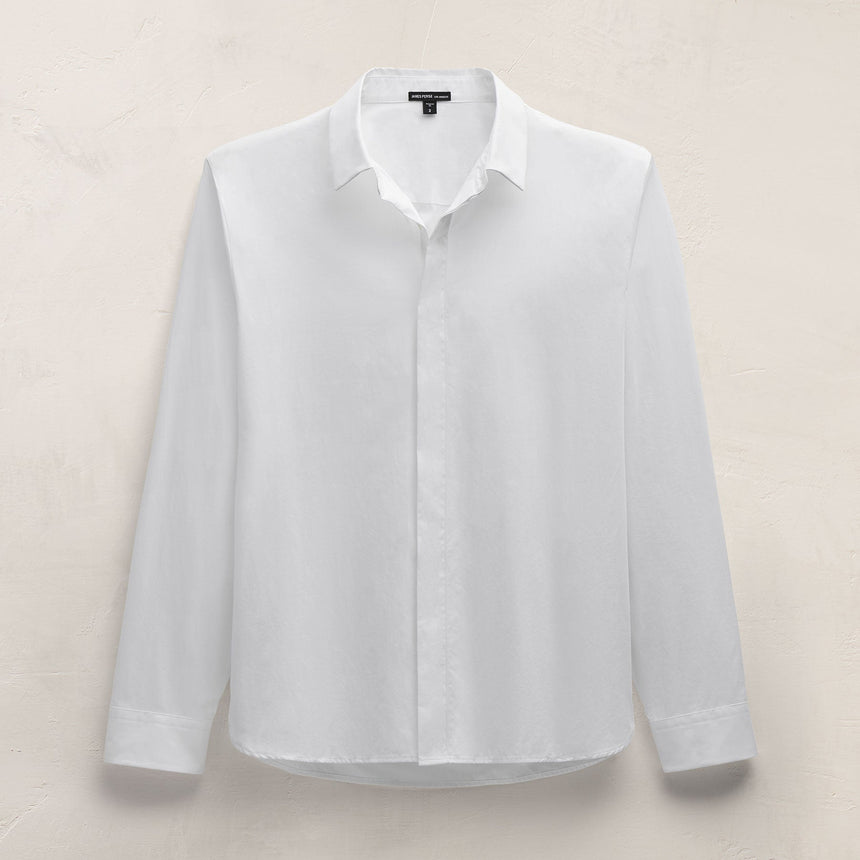 men's white poplin dress shirt Organic Cotton Stretch Poplin Dress Shirt in White