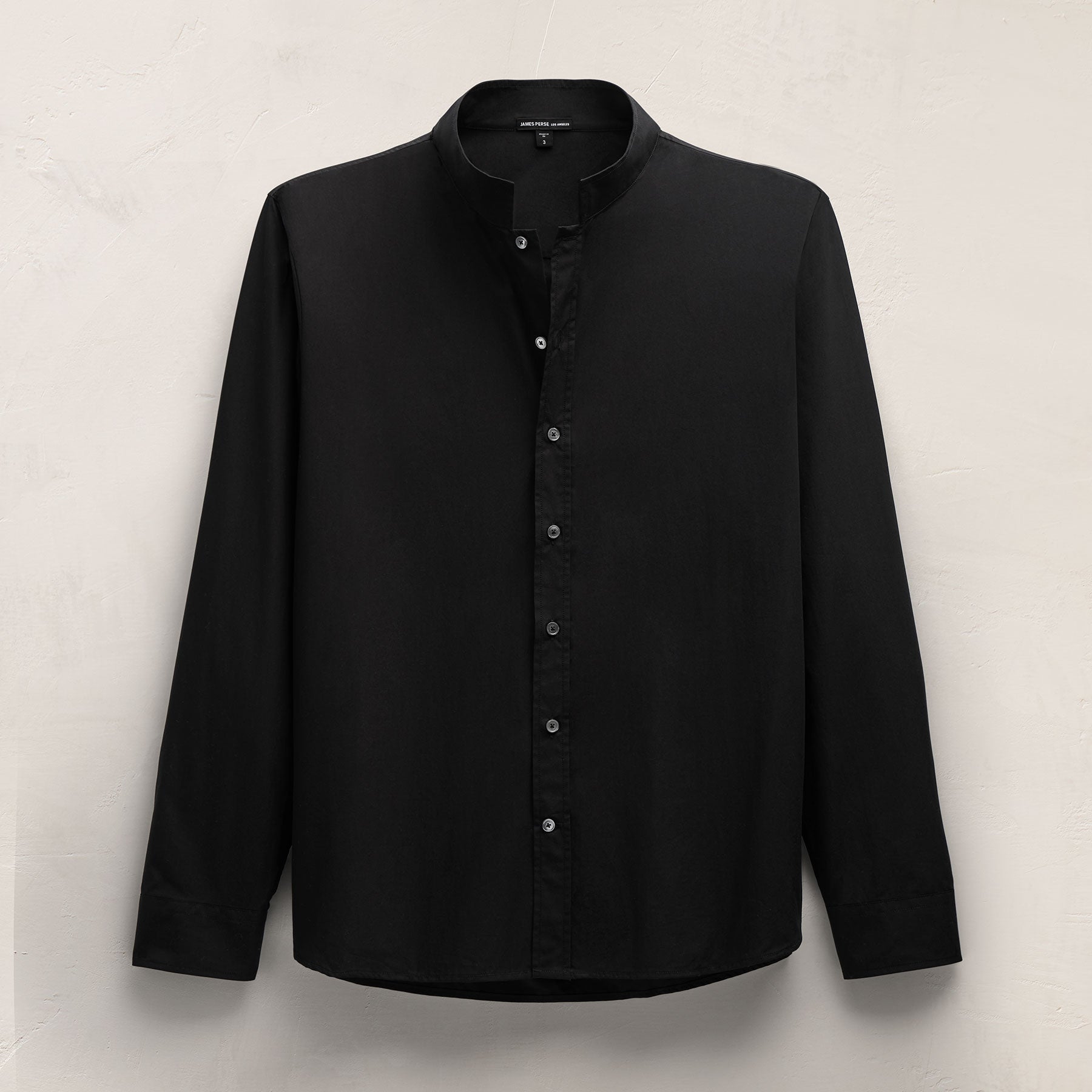 Poplin Collarless Shirt in Black | James Perse Los Angeles FLAT