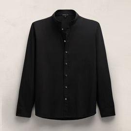Poplin Collarless Shirt in Black | James Perse Los Angeles FLAT