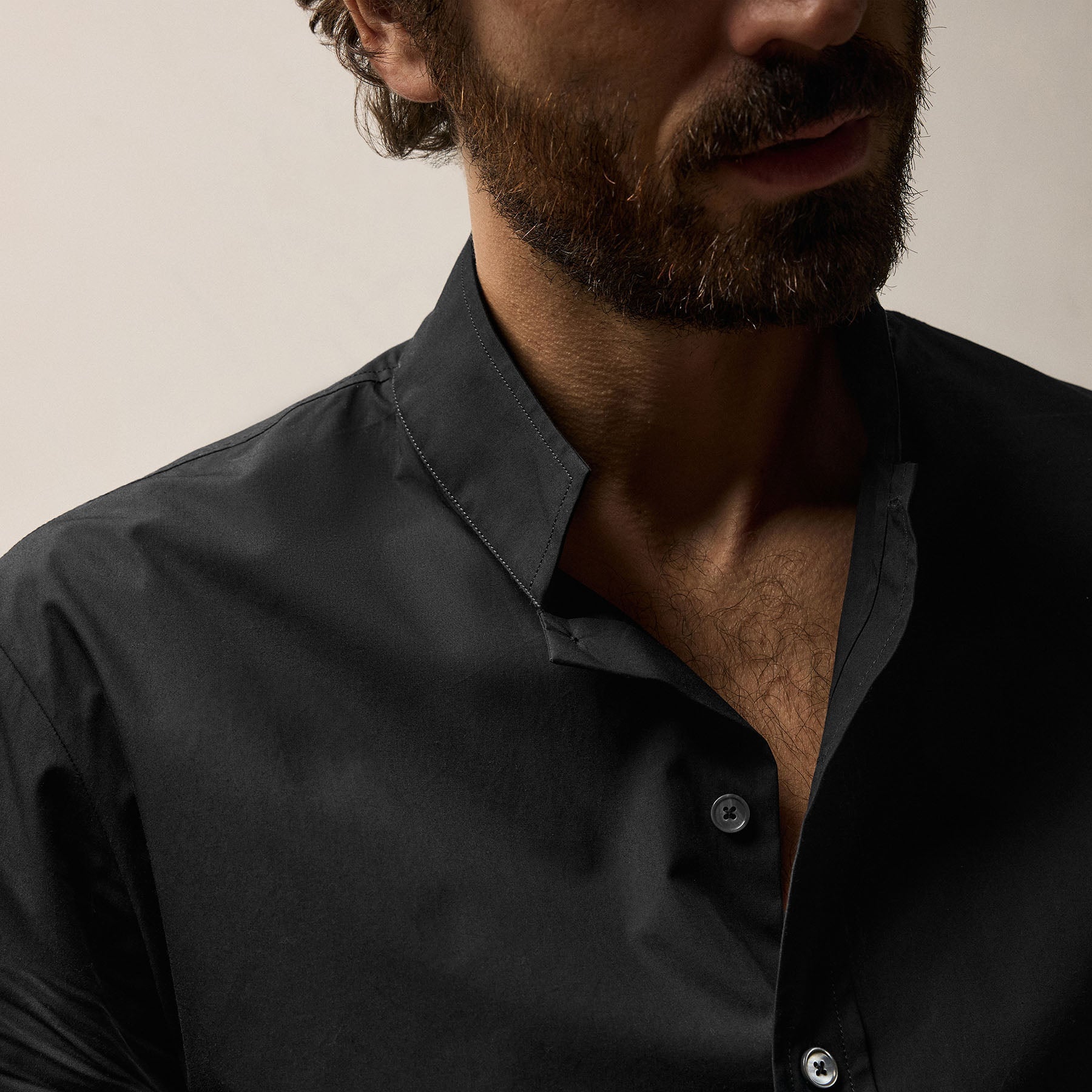 Poplin Collarless Shirt - Black | James Perse Los Angeles