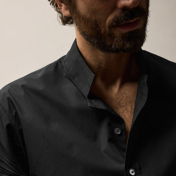 Poplin Collarless Shirt in Black | James Perse Los Angeles