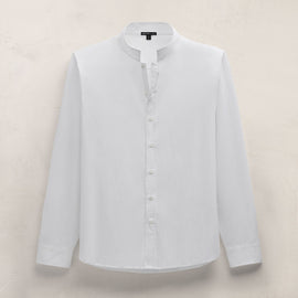 Poplin Collarless Shirt in White | James Perse Los Angeles FLAT