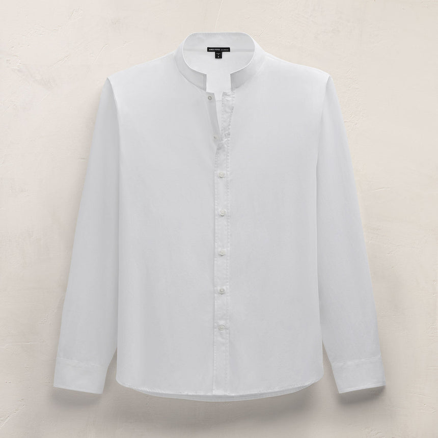 Poplin Collarless Shirt in White | James Perse Los Angeles FLAT
