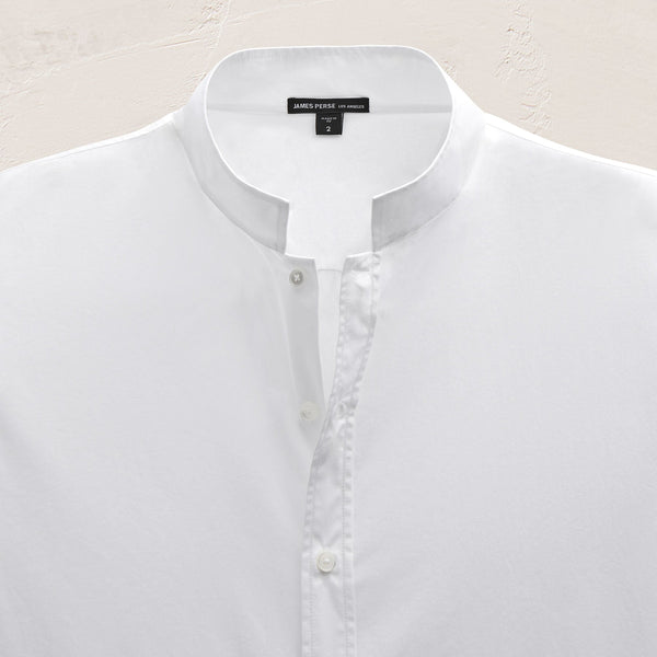 Poplin Collarless Shirt in White | James Perse Los Angeles