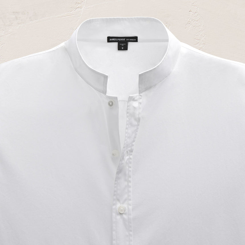 Poplin Collarless Shirt in White | James Perse Los Angeles FLAT
