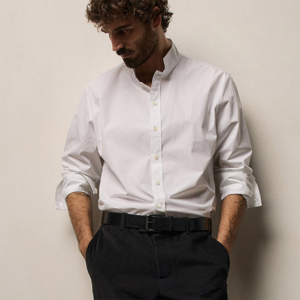 Poplin Collarless Shirt in White | James Perse Los Angeles
