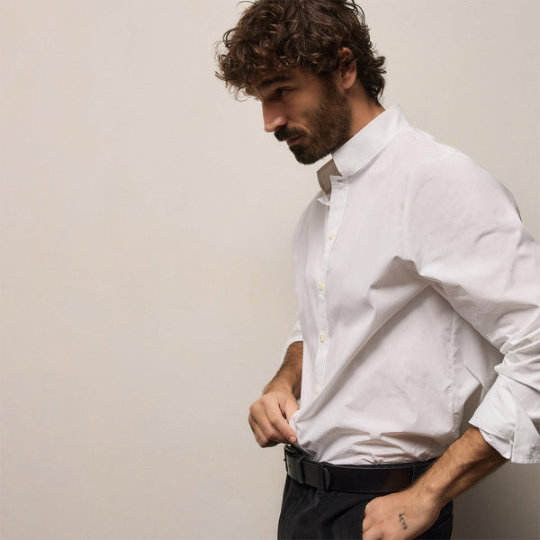 Poplin Collarless Shirt in White | James Perse Los Angeles