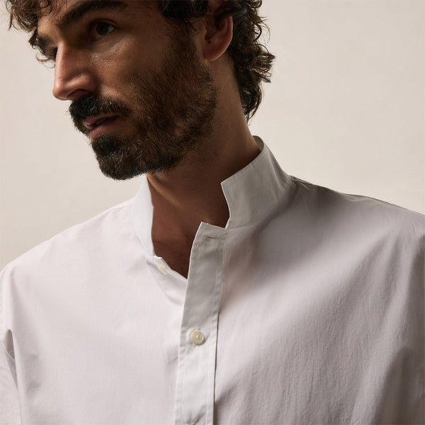 Poplin Collarless Shirt in White | James Perse Los Angeles