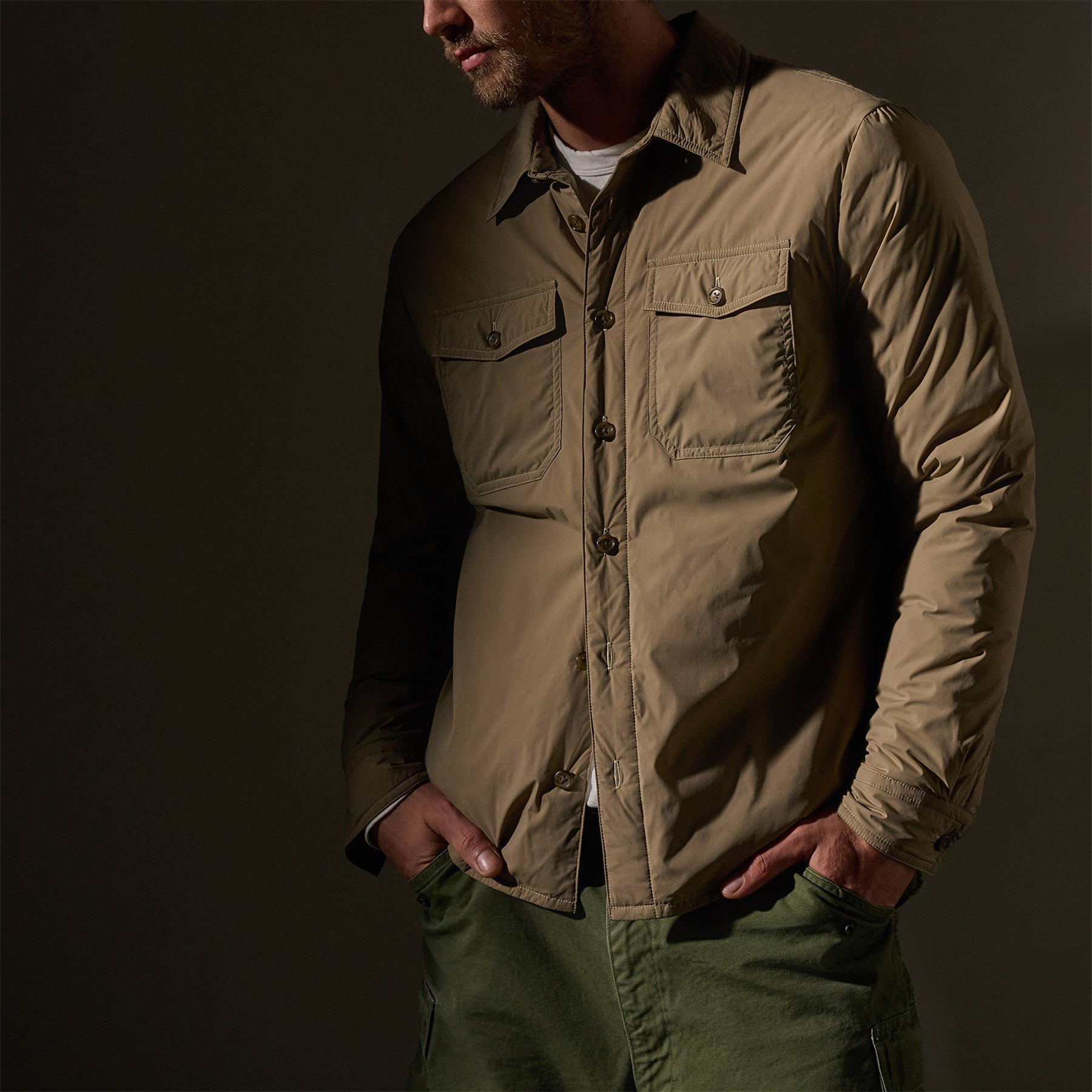 Insulated Outdoor Shirt Jacket - Coyote | James Perse Los Angeles