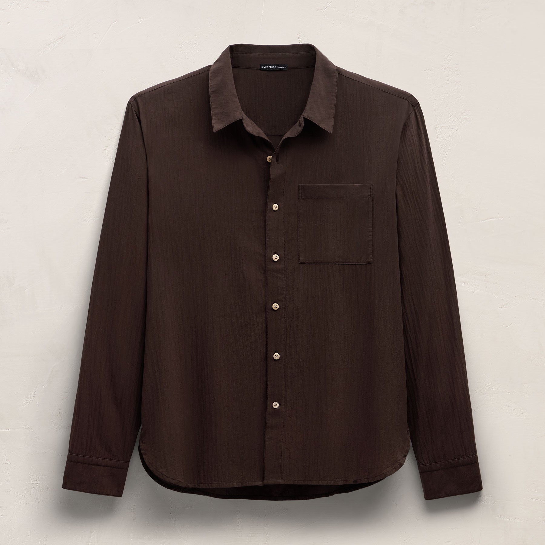 Salt Shrunk Muslin Long Sleeve Shirt in Bark | James Perse Los Angeles