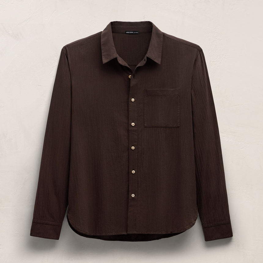 Salt Shrunk Muslin Long Sleeve Shirt in Bark | James Perse Los Angeles