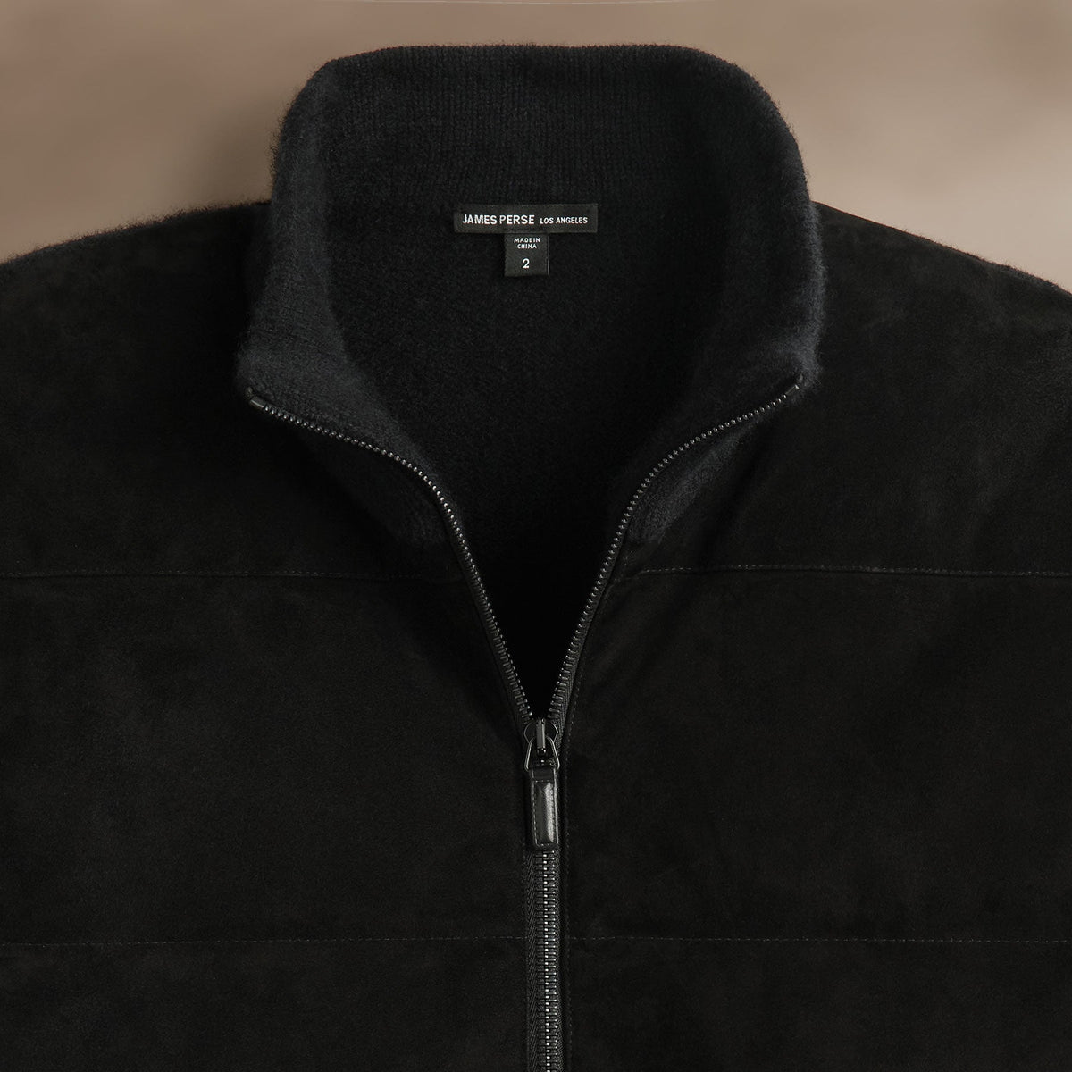 Suede Front Zip Up Sweater  in Black | James Perse Los Angeles