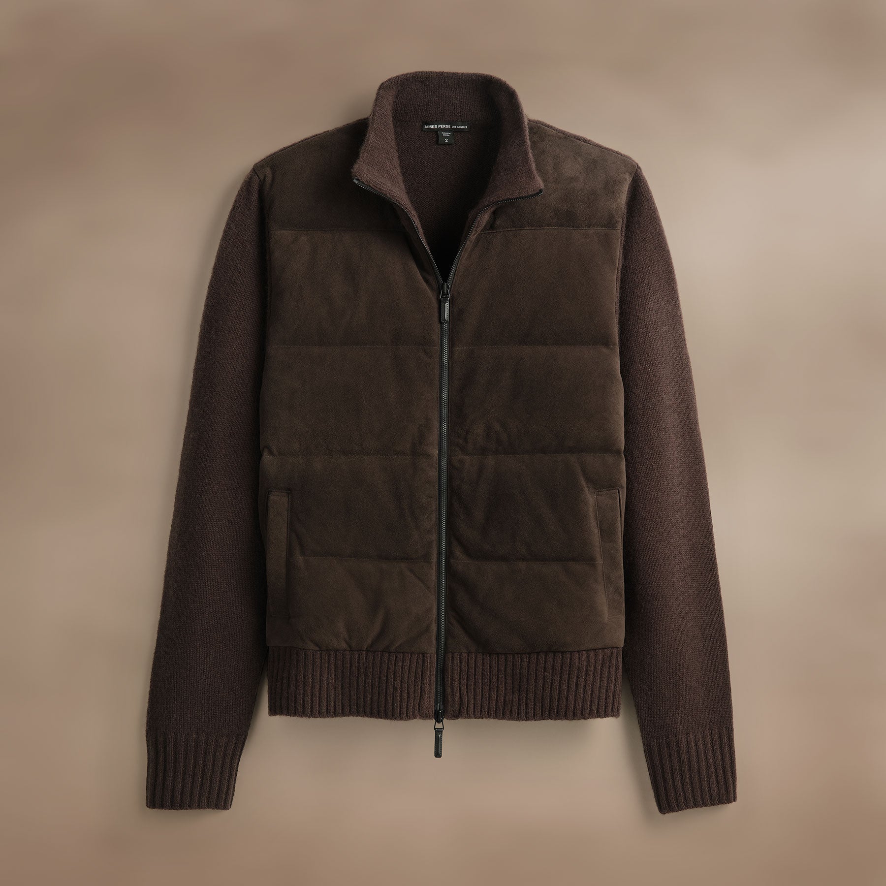Suede Front Zip Up Sweater  in Bronco | James Perse Los Angeles
