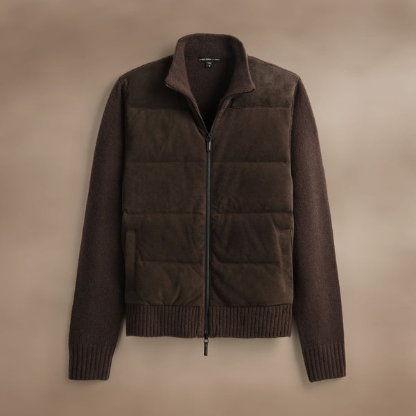 Suede Front Zip Up Sweater  in Bronco | James Perse Los Angeles