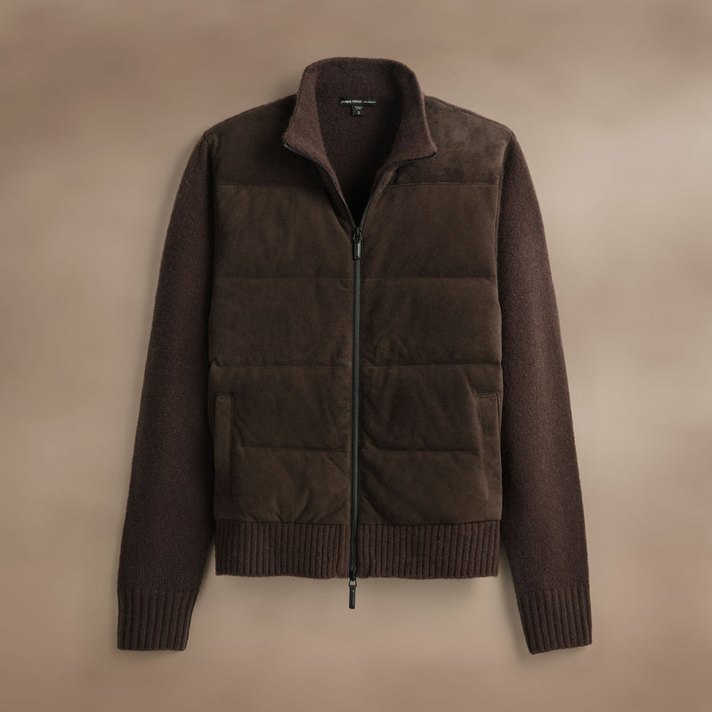 Suede Front Zip Up Sweater  in Bronco | James Perse Los Angeles