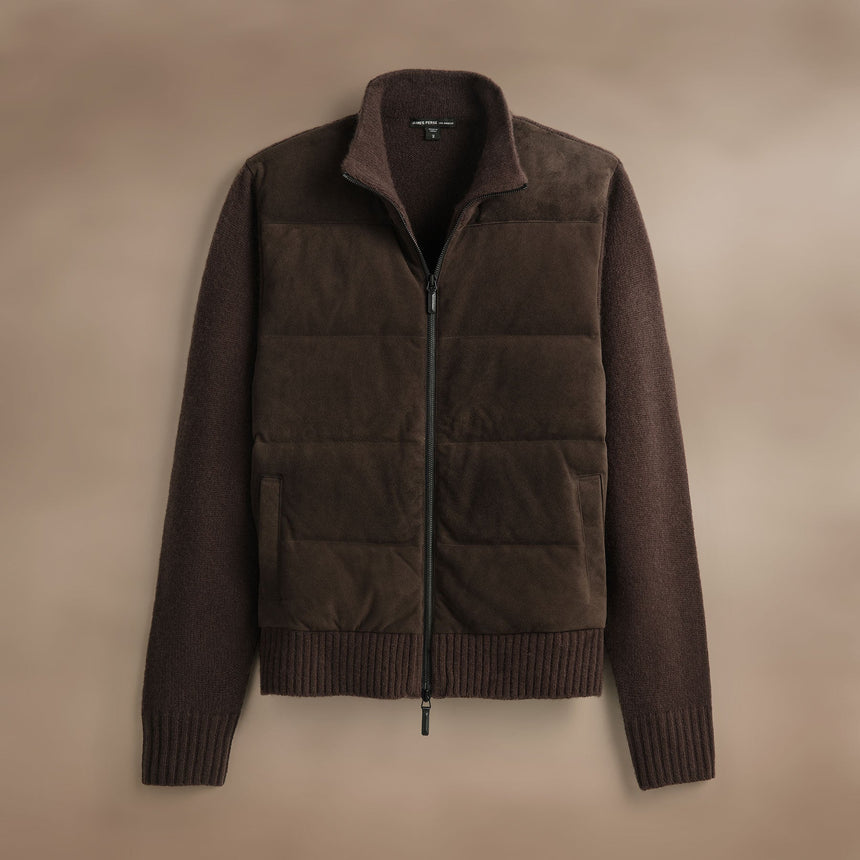 Suede Front Zip Up Sweater  in Bronco | James Perse Los Angeles