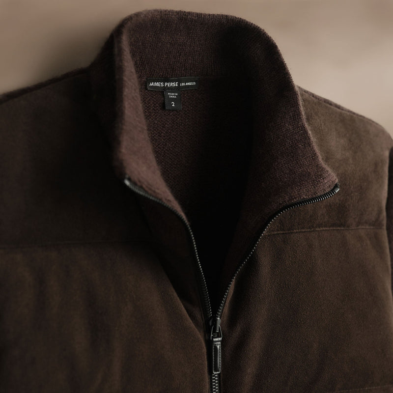 Suede Front Zip Up Sweater  in Bronco | James Perse Los Angeles