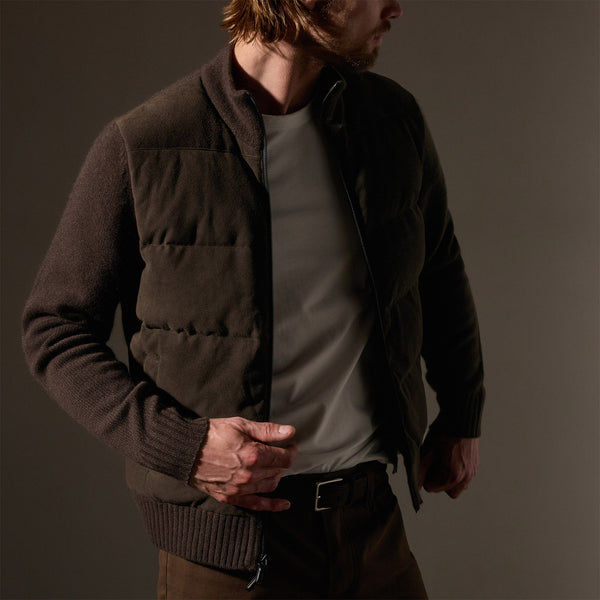 Suede Front Zip Up Sweater in Bronco | James Perse Los Angeles