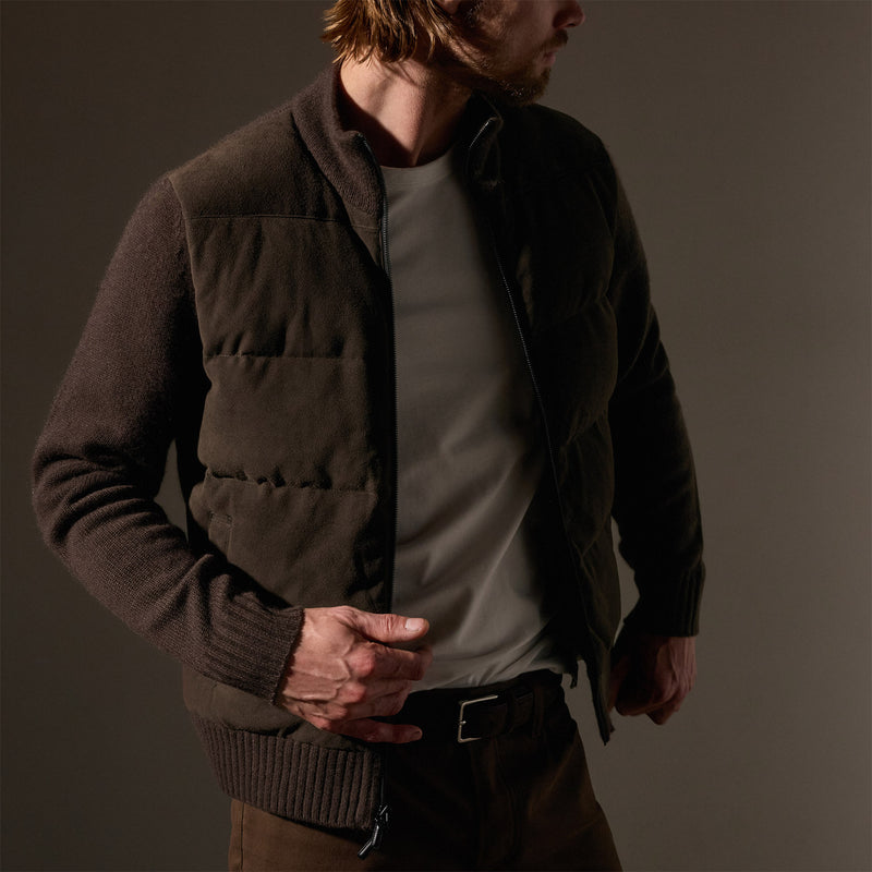 Suede Front Zip Up Sweater in Bronco | James Perse Los Angeles