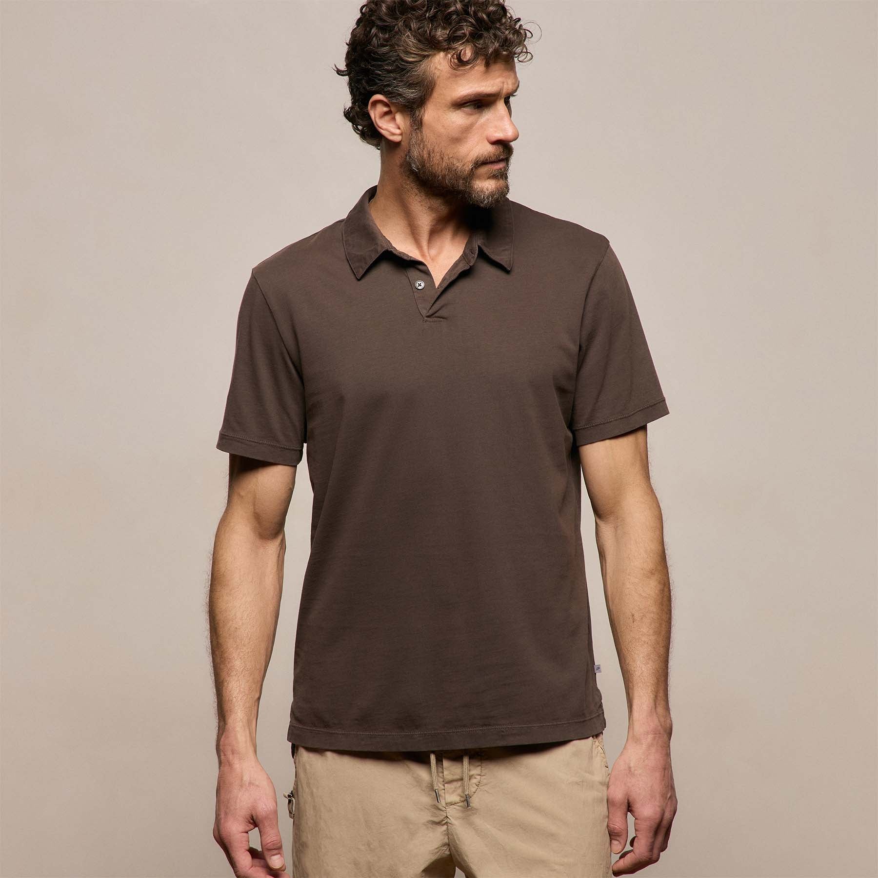 Sueded Jersey Polo in Bark Pigment | James Perse Los Angeles