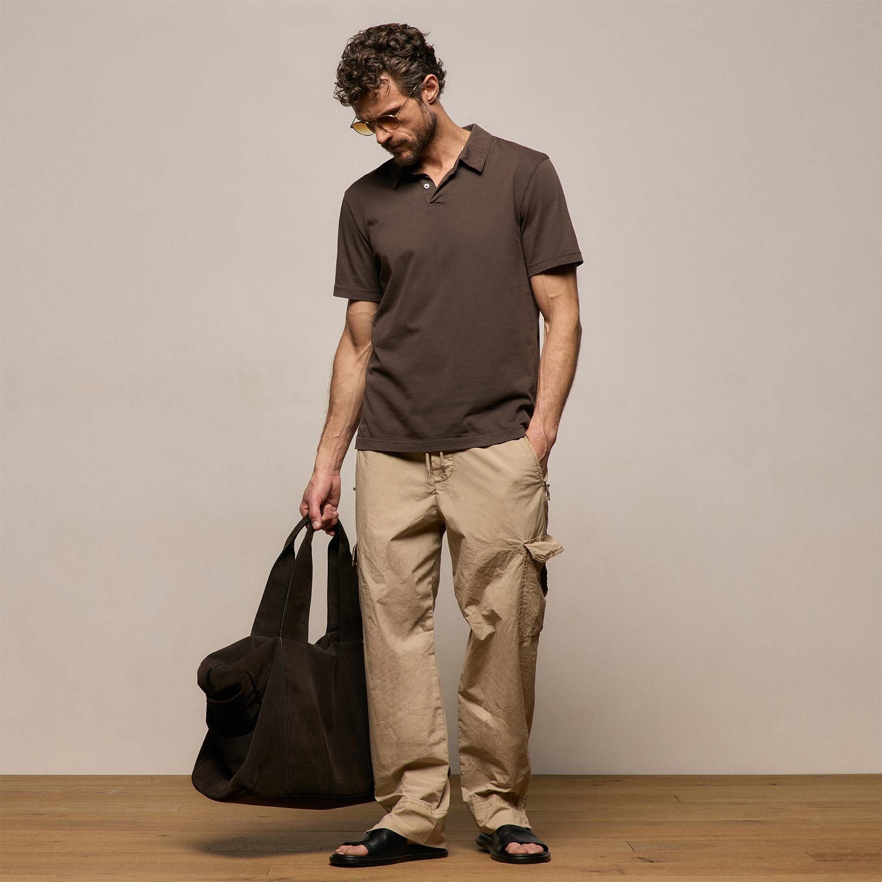 Sueded Jersey Polo in Bark Pigment | James Perse Los Angeles