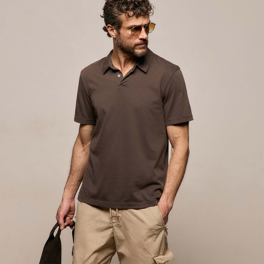 Sueded Jersey Polo in Bark Pigment | James Perse Los Angeles