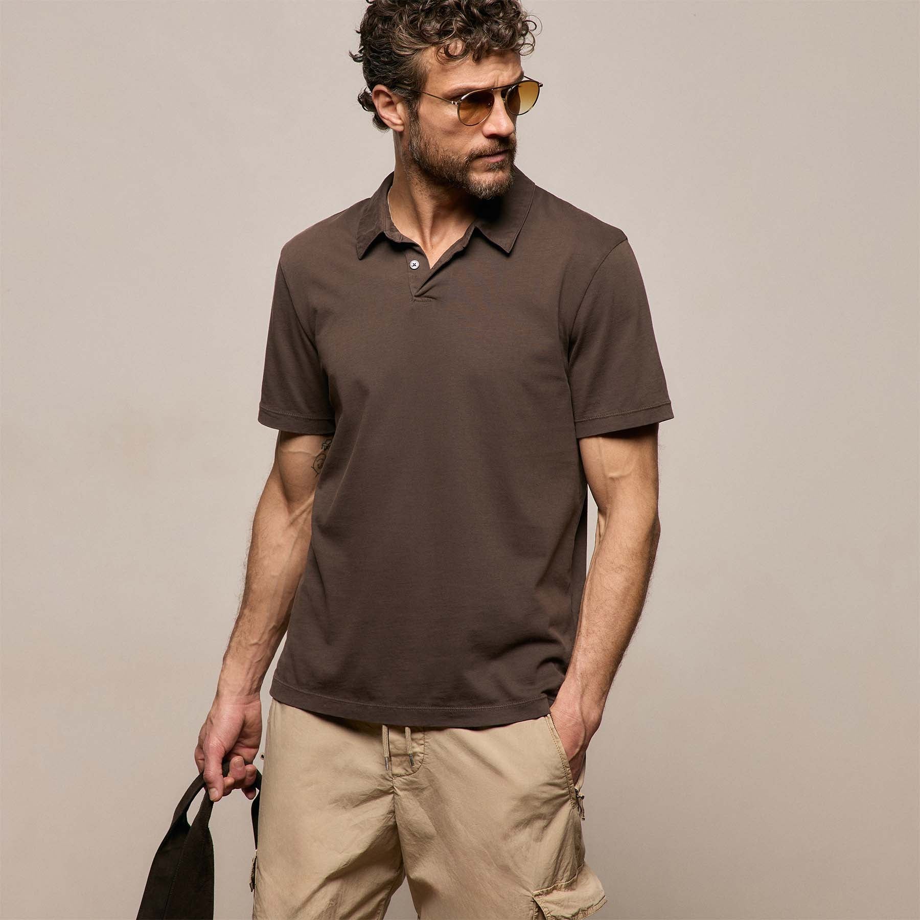 Sueded Jersey Polo in Bark Pigment | James Perse Los Angeles