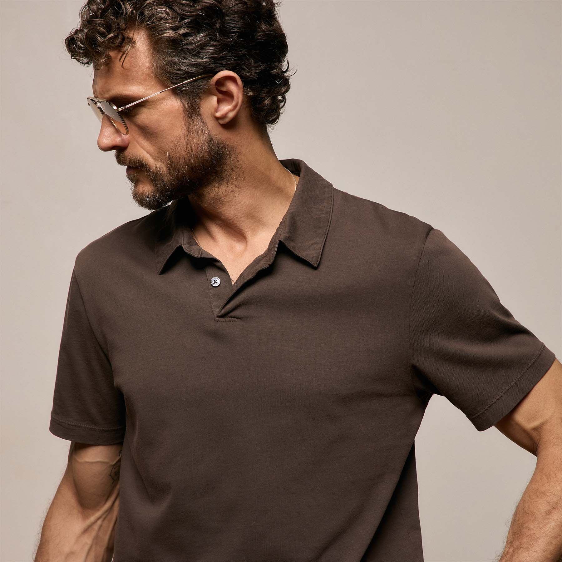 Sueded Jersey Polo in Bark Pigment | James Perse Los Angeles