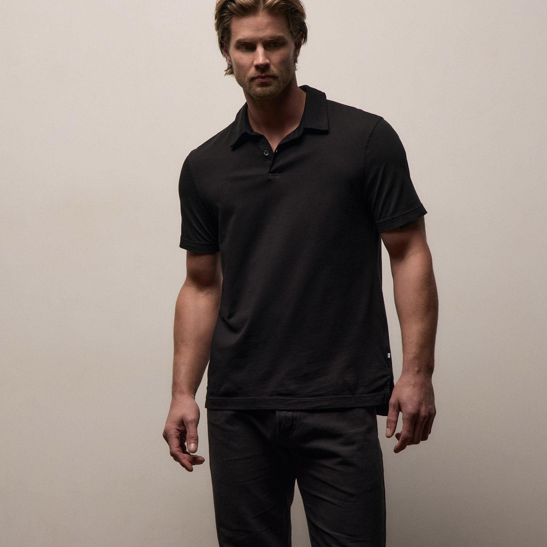 Sueded Jersey Polo in Black | James Perse Los Angeles