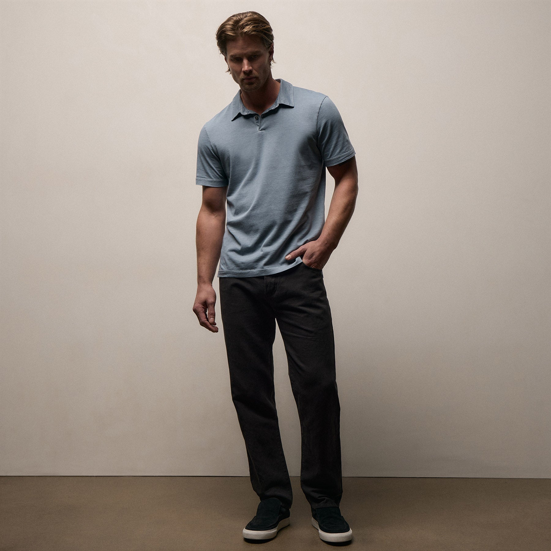 Sueded Jersey Polo in Bluestone Pigment | James Perse Los Angeles