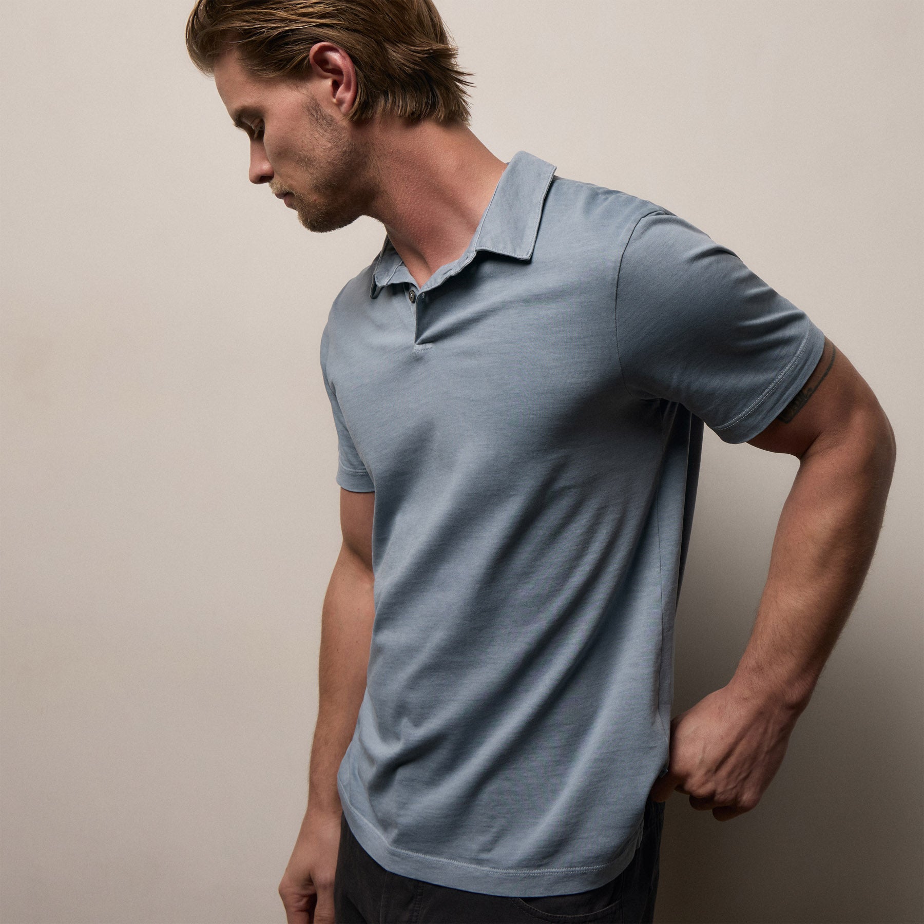 Sueded Jersey Polo in Bluestone Pigment | James Perse Los Angeles