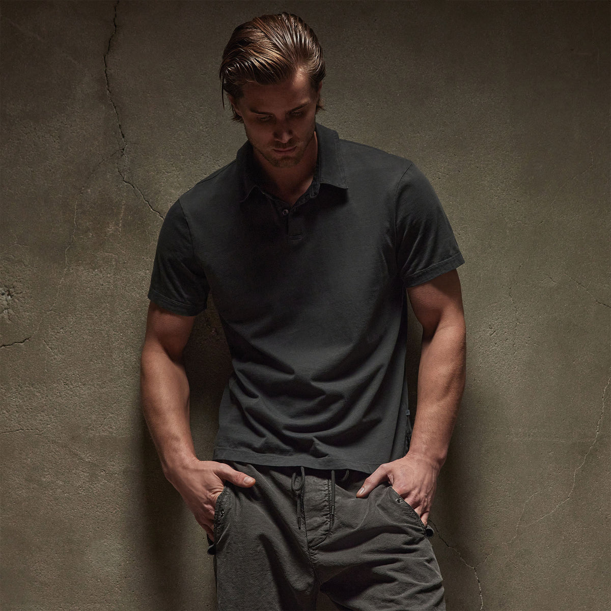 Revised Standard Polo in Carbon Pigment | James Perse Los Angeles