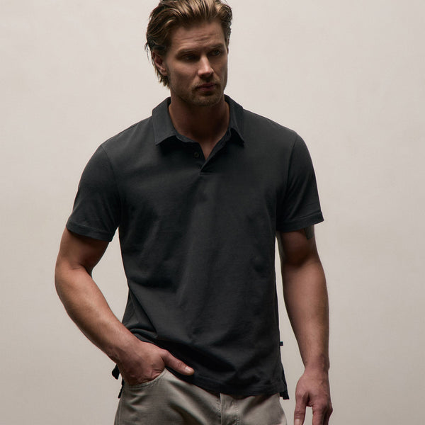 Sueded Jersey Polo in Carbon Pigment | James Perse Los Angeles