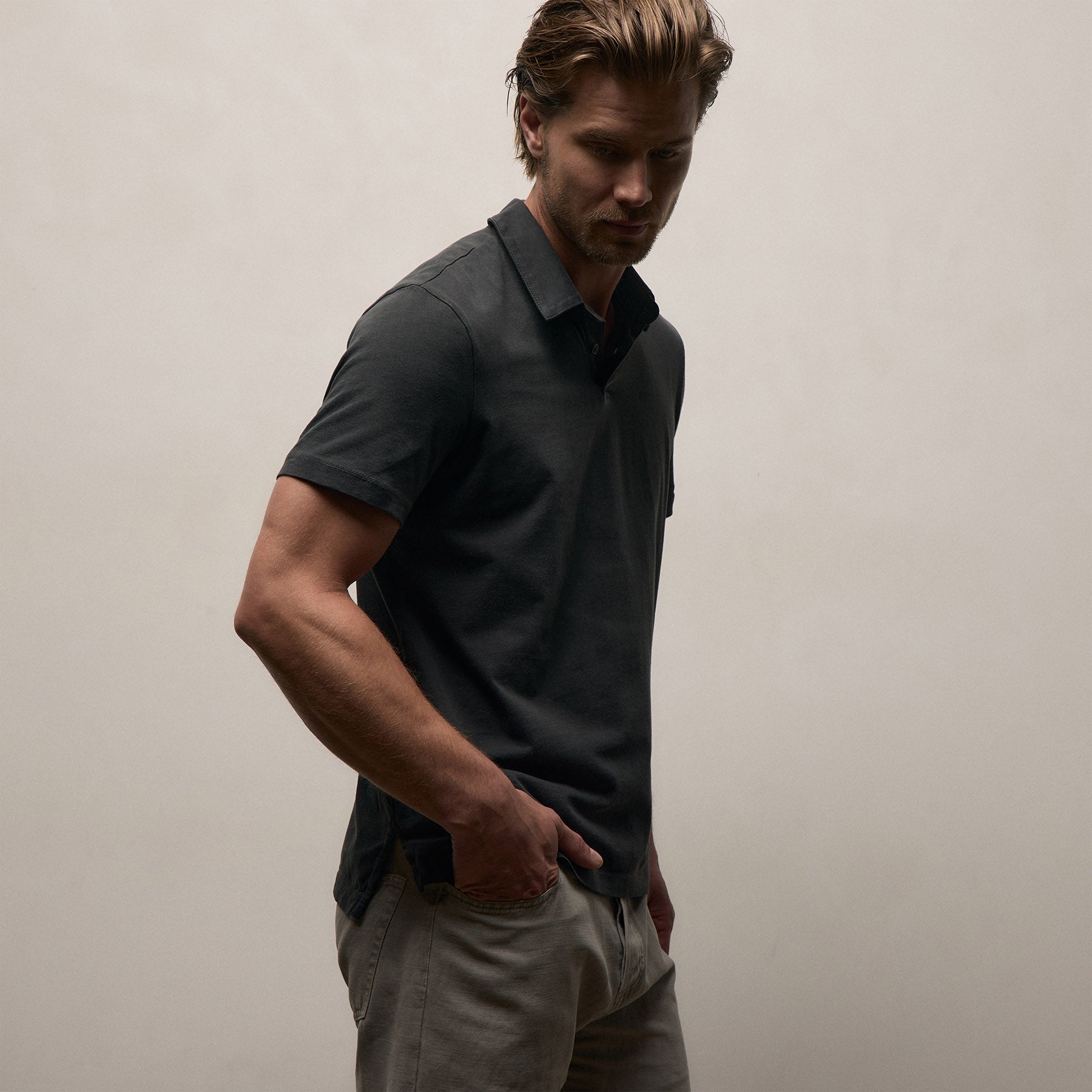 Sueded Jersey Polo - Carbon Pigment | James Perse Los Angeles