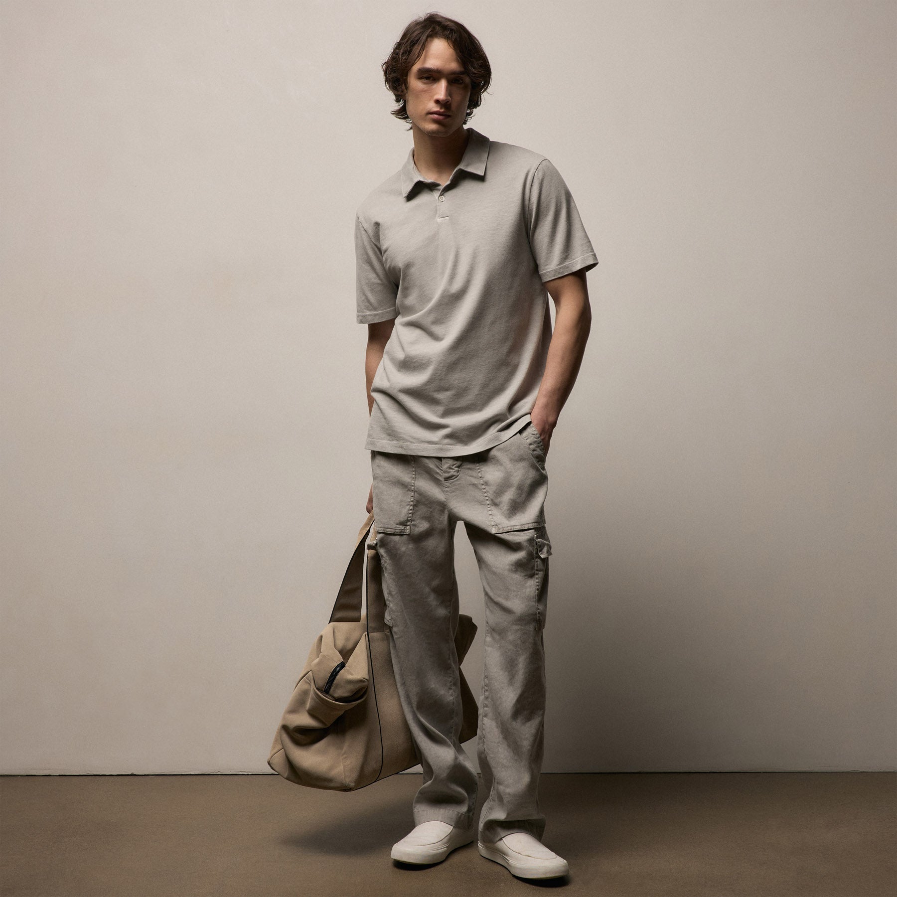 Sueded Jersey Polo in Fog Pigment | James Perse Los Angeles