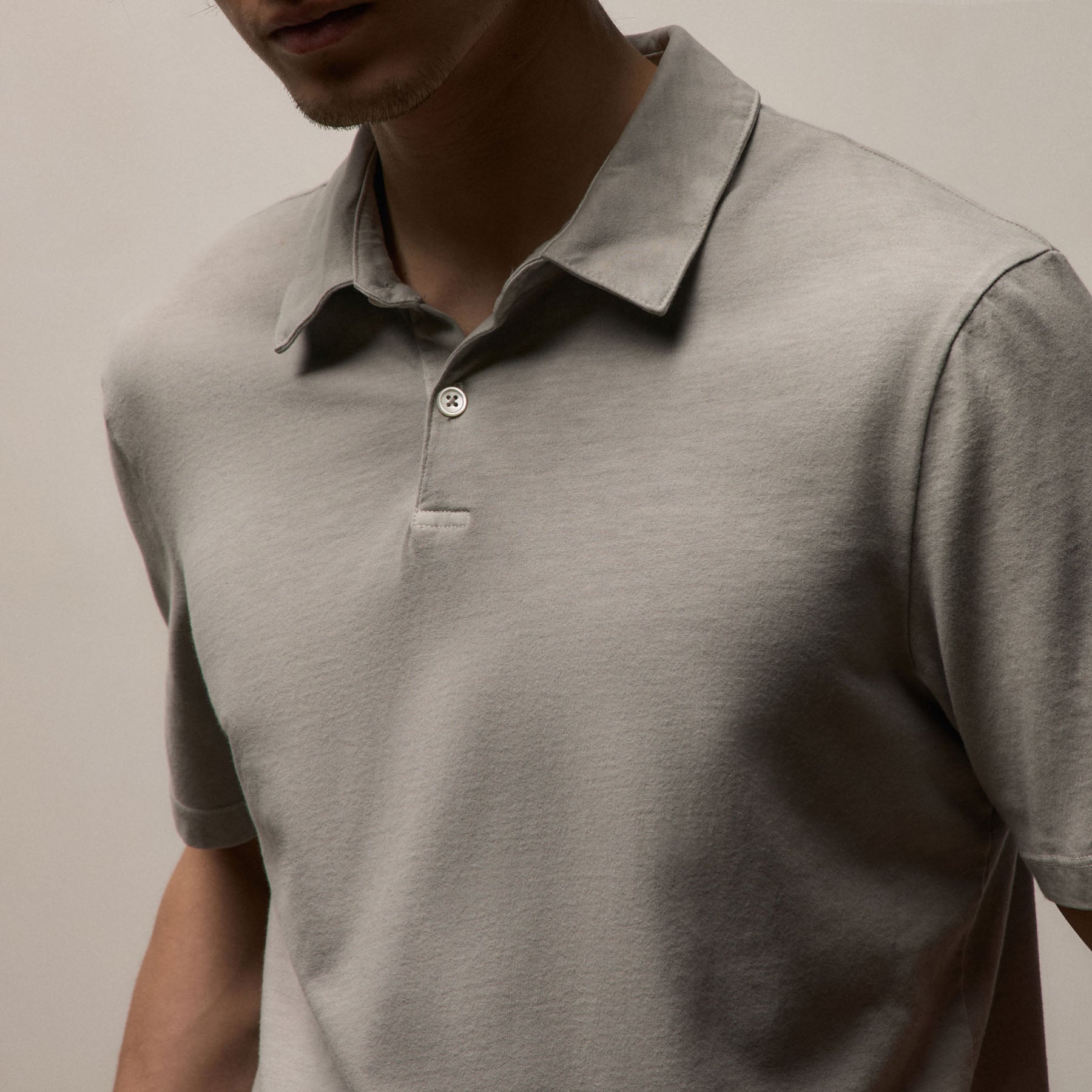 Sueded Jersey Polo in Fog Pigment | James Perse Los Angeles