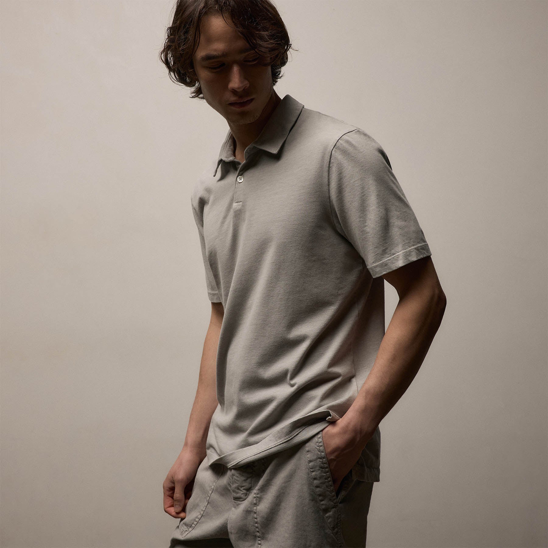 Sueded Jersey Polo in Fog Pigment | James Perse Los Angeles