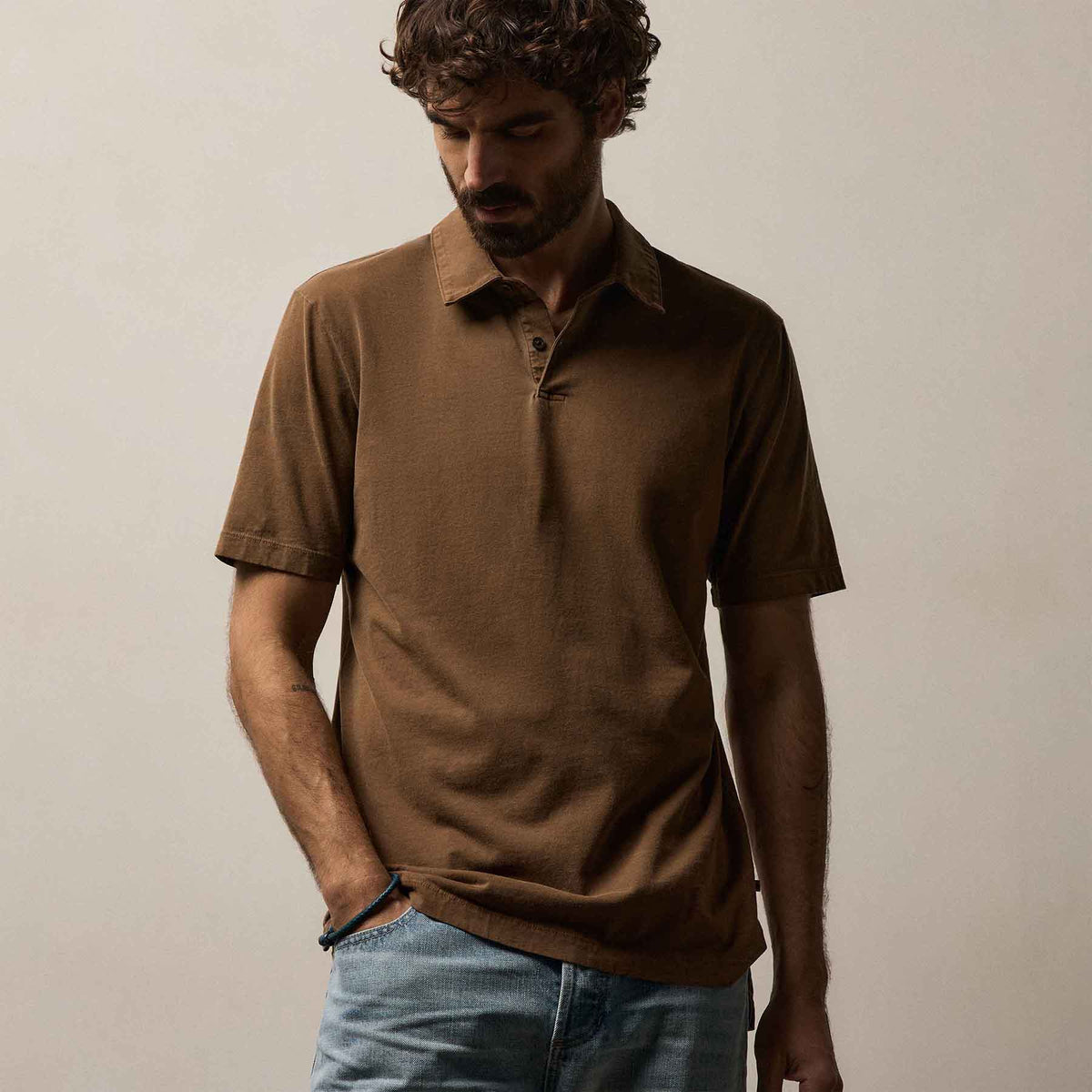 Sueded Jersey Polo in Gingerbread Pigment | James Perse Los Angeles