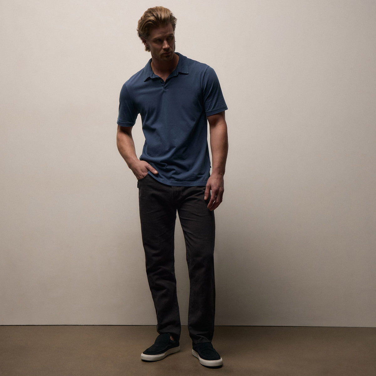 Sueded Jersey Polo in Lake Pigment | James Perse Los Angeles