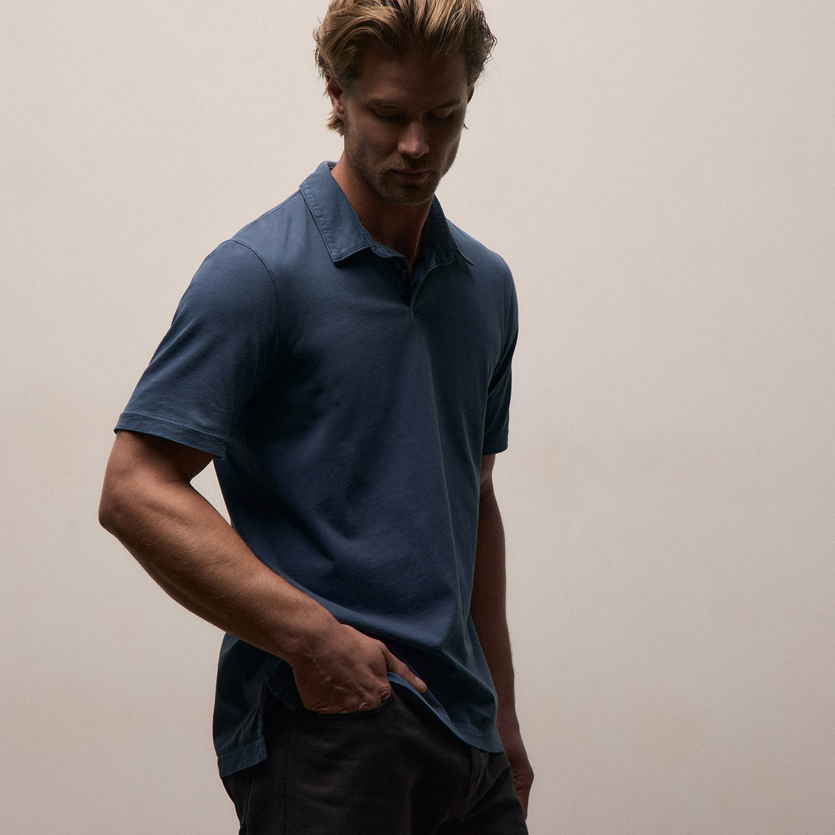 Sueded Jersey Polo in Lake Pigment | James Perse Los Angeles