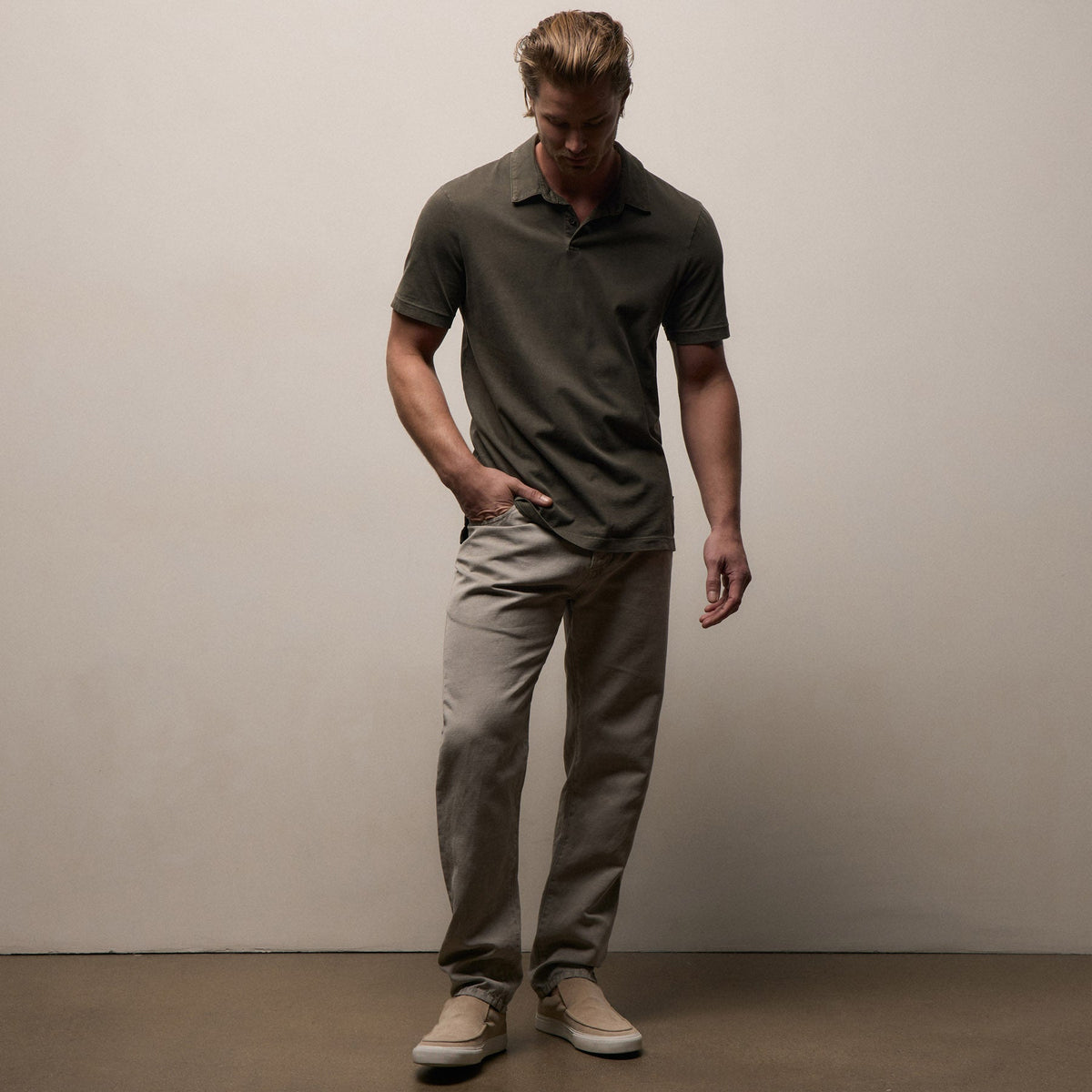 Sueded Jersey Polo in Platoon Pigment | James Perse Los Angeles