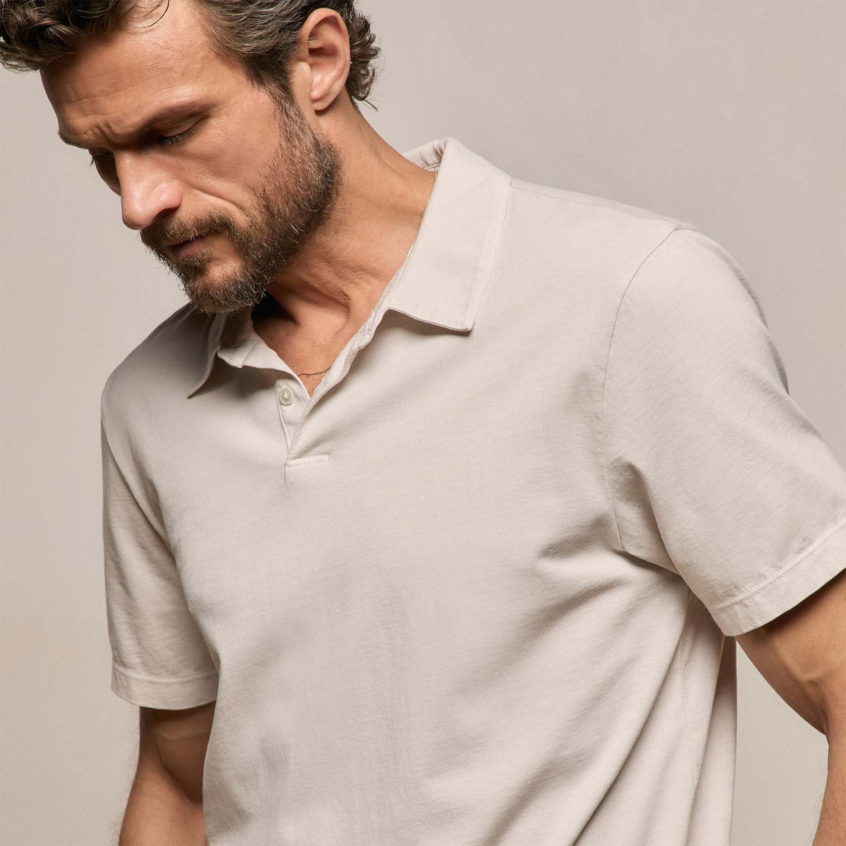 Sueded Jersey Polo in Pearl Pigment | James Perse Los Angeles